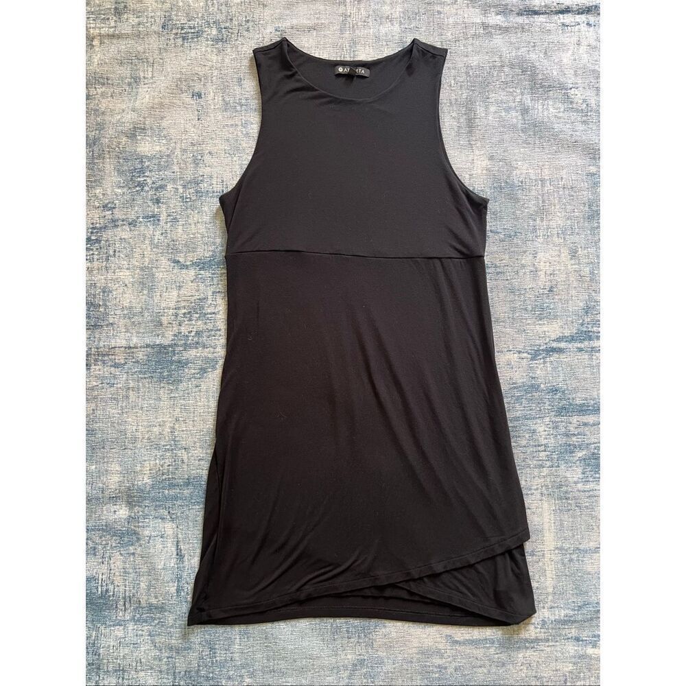 Athleta Black Sleeveless Tulip Edge Crossover Hem La Palma Mini Dress Large